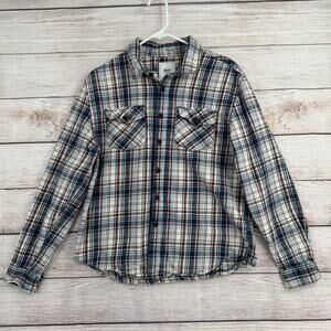 Katin Button Down Flannel Shirt Mens Small Blue White Brown Plaid